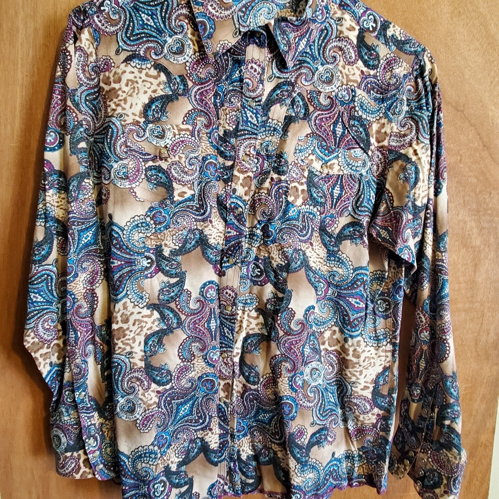 Ariat Women's Paisley Button-Down Shirt in Tan, Blue, Purple